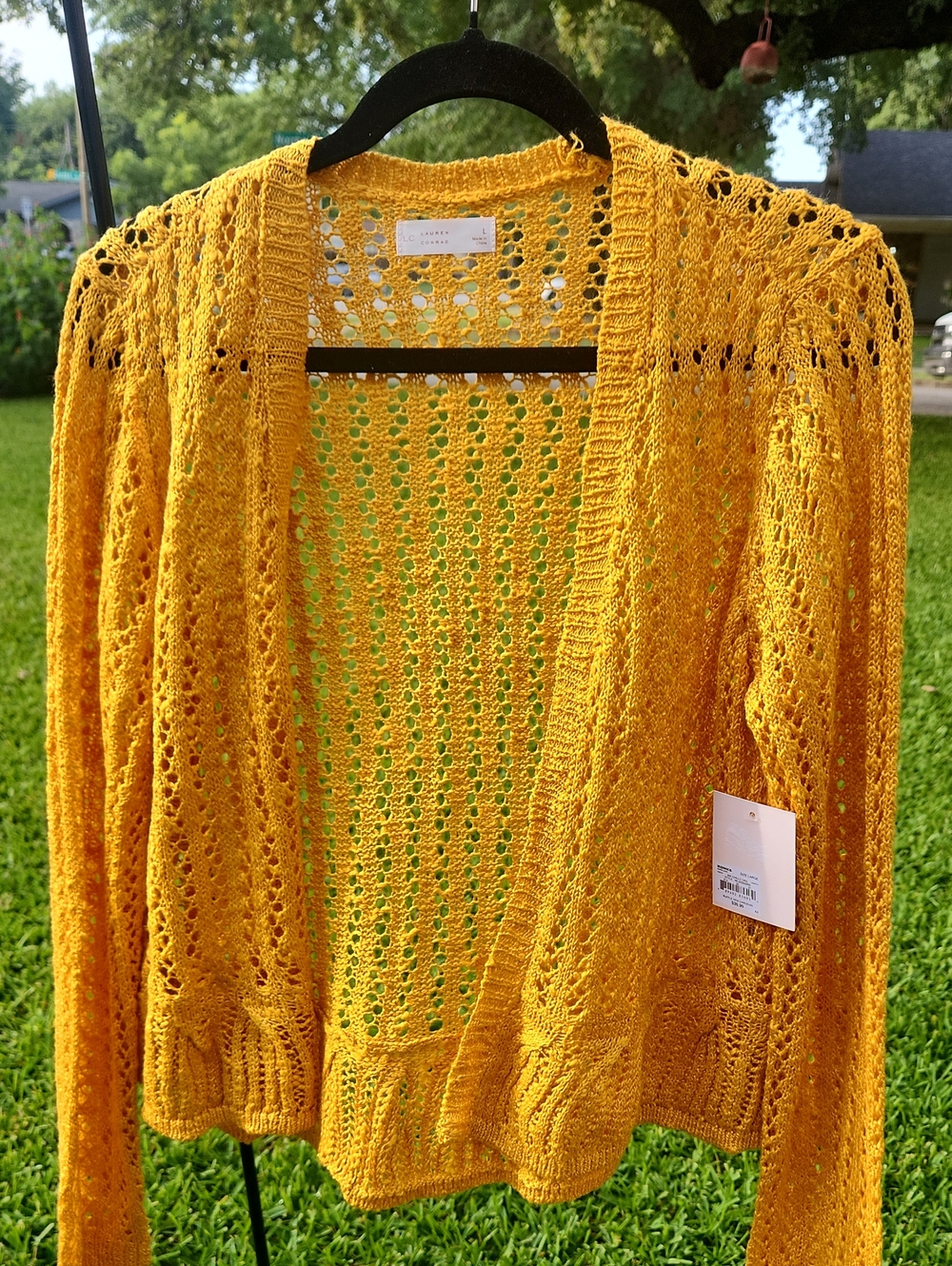 Lauren Conrad Open-Knit Cardigan in Mustard Yellow Gold Size Large